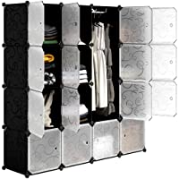 LANGRIA Armario estantería de 16 cubos DIY Portátil- 1Barra para Colgar Ropa- Organizador Clasificador con puertas para…